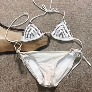 Sequin white bikini set